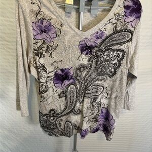 Karen Scott Women's Long Sleeve Top - Purple and Gray Floral